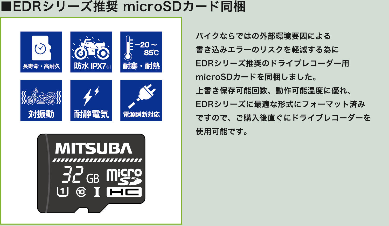 MITSUBA バイク専用ドライブレコーダー 32GB (前後2カメラモデル）